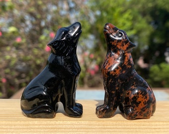 Figura de lobo tallada a mano con piedras preciosas: tótem animal de cristal (5 cm)