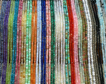 Crystal Faceted Rondelle Loose Beads, 2x3mm/3x4mm Gemstone Spacer Beads for Jewelry Making, DIY Beads, Amethyst, Fluorite, Rose Quartz Beads