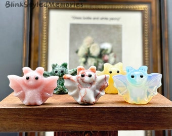 Carved Crystal Bat: 4cm Gemstone Animal Figurine