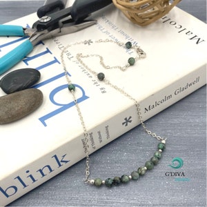 Turquoise Bead Necklace Dainty Bar Necklace Layered Gemstone Jewelry Sterling Silver Boho Birthstone Gift.