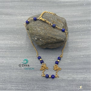 Niebieski naszyjnik z warstwowymi kamieniami, 14-karatowe złoto, minimalistyczny naszyjnik, delikatny naszyjnik z kamieniami szlachetnymi, naszyjnik typu choker w stylu boho, prezent, coś niebieskiego.