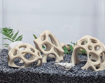 Aquarium Caves Set of 3 - Natural Fish and Shrimp Hides, Nano Tank Shelter Rocks, Corydoras and Betta Aquascape Decor Hideouts