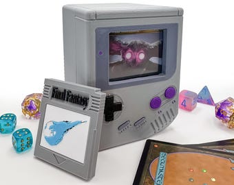 FF7 Gameboy Deck Box | Final Fantasy Commander Storage | MTG EDH Case with ff VI Cartridge Holds 100+ Sleeved Cards