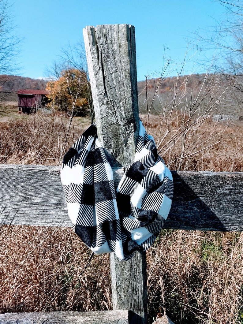 Shannon Fabrics Black & White Buffalo Check / Plaid Minky image 2