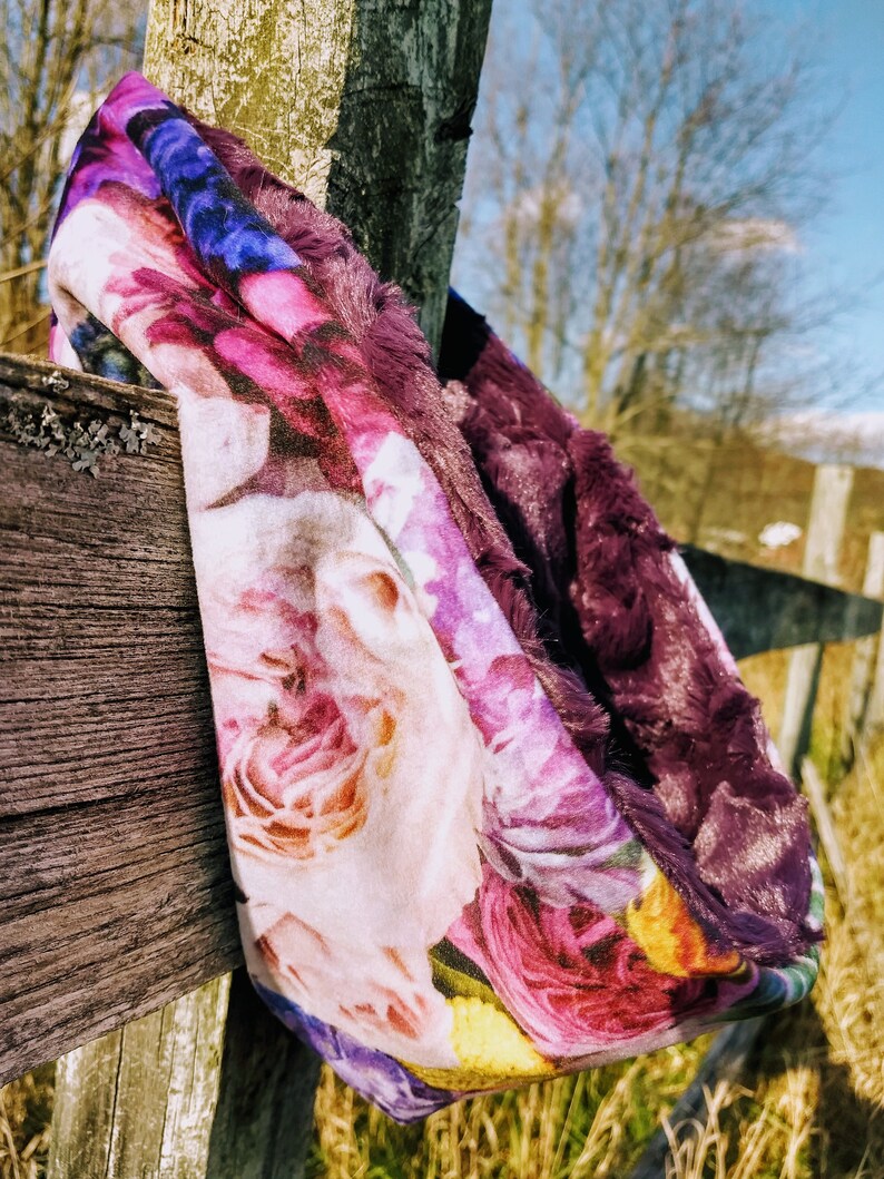 Peony Floral & Plum Lattice Shannon Fabrics Luxe Cuddle Minky image 6