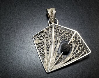 Portuguese filigree handmade sterling silver basalt necklace