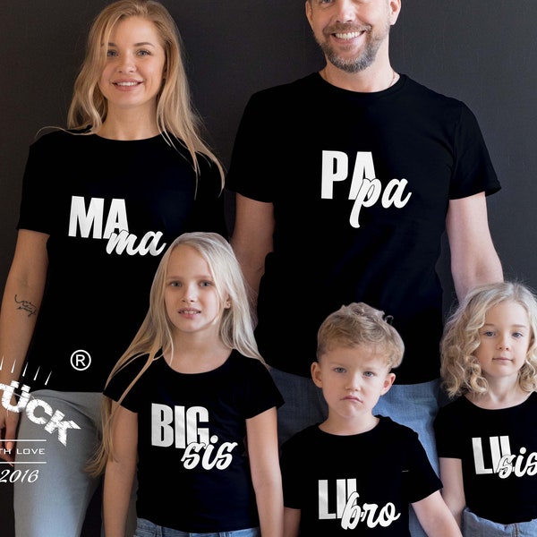 Moderne Familienshirts. Für die ganze Familie, neues Design. Freie Farbwahl des Aufdrucks.