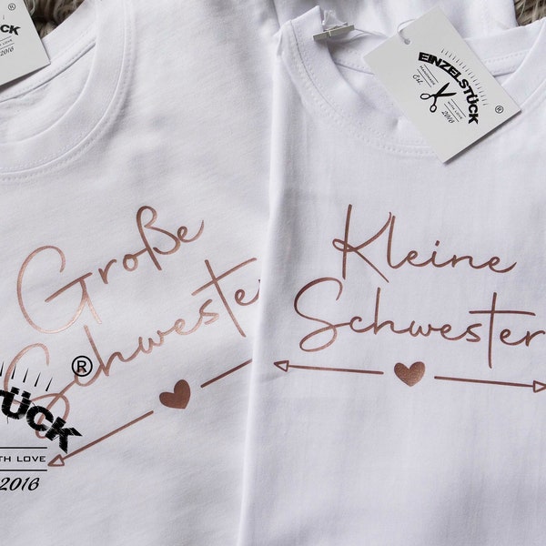 Große+kleine Schwester Body oder  Mädchen-T-Shirt für Geschwister. Perfektes Geschenk zur Geburt. Süßes Outfit fürs Fotoshooting. Mit Namen.