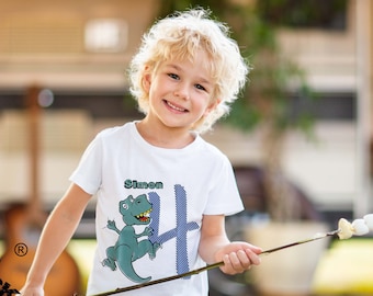 Cute Dino Birthday T-Shirt for Boys and Girls. For all dinofans. Personalized with name and year