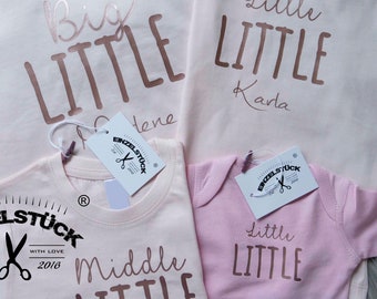 Biggest, Big und Little  Sister-T-Shirt oder Babybody für Geschwister.Perfektes Geschenk zur Geburt. Süßes Outfit für Fotoshooting.