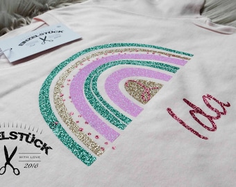 Glitter birthday shirt for girls. Rainbow Personalized