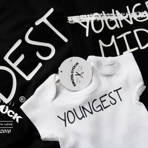 Oldest/Middle/Youngest Sibling T-shirt or baby body for siblings.Perfect gift for birth. Cute outfit for photo shoot.