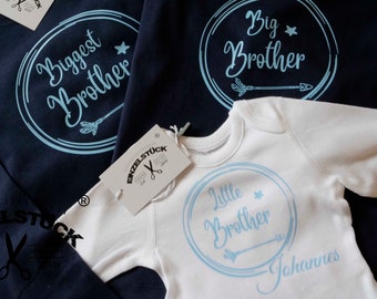 Biggest, Big Brother -T-Shirt +Babybody fürGeschwister.Perfektes Geschenk zur Geburt. Süßes Outfit für Fotoshooting Mit Namen,freie Farbwahl