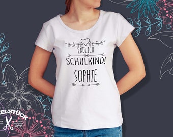 Schönes Schulkind T-Shirt zur Einschulung für Mädchen und mit Motiv und Namen personalisiert