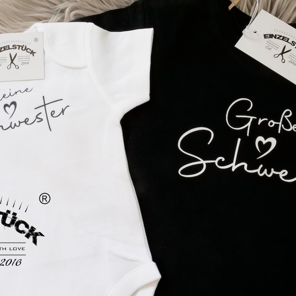 Große und kleine Schwester Geschwister Body oder/und T-Shirt für Geschwister Kurzarm. Auf Wunsch mit Namen(kostenlos)