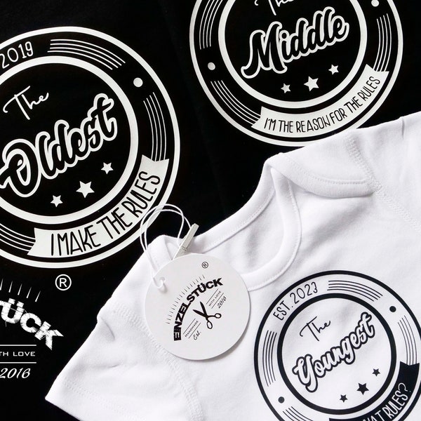 Oldest/Middle/Youngest Sibling T-Shirt or Baby Bodysuit for Siblings. Perfect Newborn Gift. Cute outfit for photo shoot.