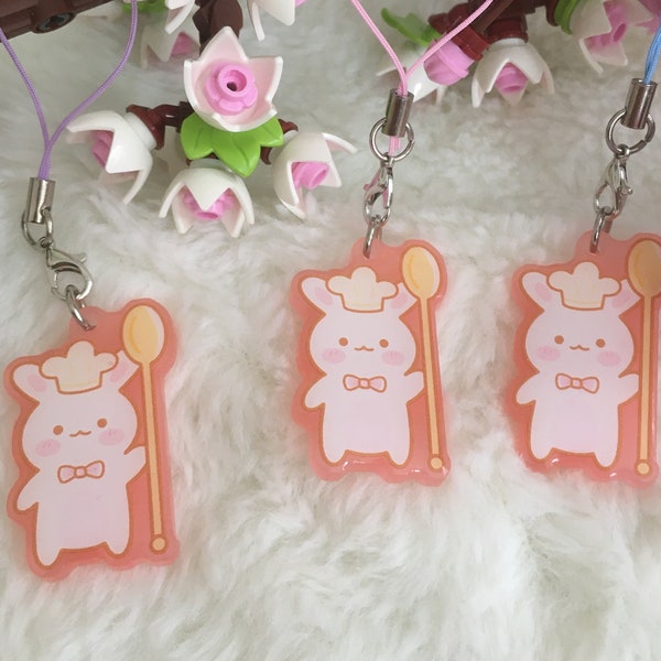 Bunny Pink Acrylic Phone Charm/Resin Coated Acrylic Charm/Bunny Acrylic Keychain/Food Charm/Bunny Charm/Animal Keychain/Pet Keychain