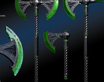 Hacha de cristal daédrica impresa en 3D