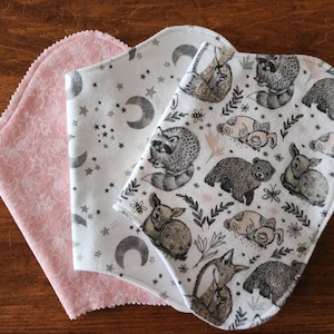 baybeelove burpie set: sweet woodland, moon and stars. woodland nursery animals. all the stars. bright moon.