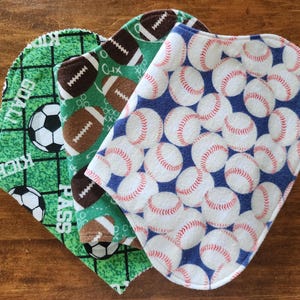 baybeelove burpie set: football, baseball, soccer! fun sports! sports baby! play ball! sports baby gift.