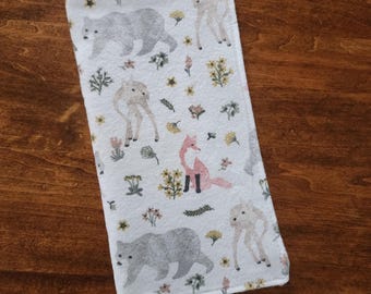 baybeelove cruncher: all the sweet woodland friends! deer, fox, bear! sweet floral woodland nursery.
