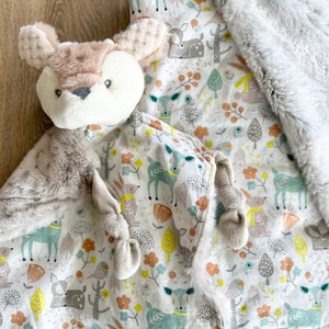 Unisex Deer/ Fawn faux Fur Quilted Baby blanket and Lovey