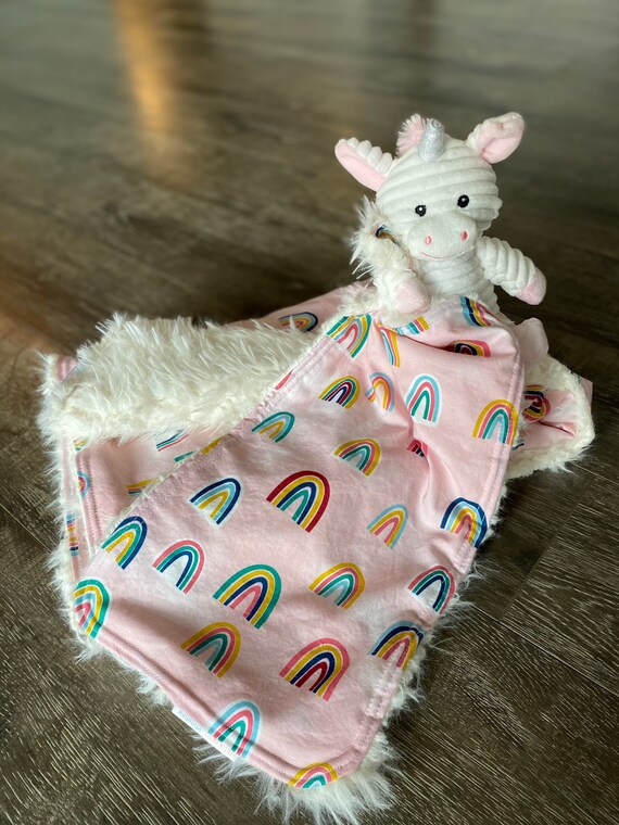 Rainbows and Unicorn Faux Fur Baby Blanket and Lovey Set Security Blanket Stuffed Toy Etsy