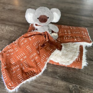 Faux Fur Minky Aztec Tribal Baby Blanket and Koala Lovey
