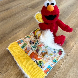 Unisex Gender Neutral Sesame Street Luxery Faux Fur Baby Blanket Quilt and Elmo Lovey / security blanket / stuffed toy