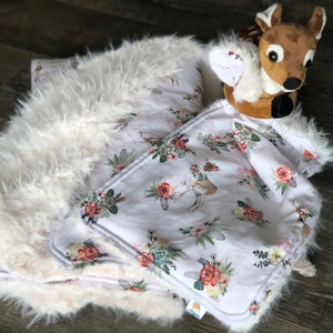 Fawn baby blanket and Deer Lovey / security blanket / stuffed toy