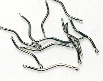 Silver Plated Wavy Bars, 2 Loop Link Connectors 20mm, 25/50/100Qty, Silver Wavy Skinny Bar Drop, Silver Earring Connector, Earring Findings