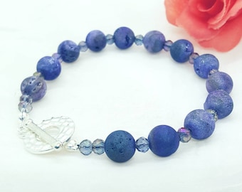 Blue Druzy Bracelet Set, Lavender Blue Druzy beads, Druzy Bracelet, Druzy Jewelry, druzy stone, gemstone  bracelet, druzy, stacking jewelry