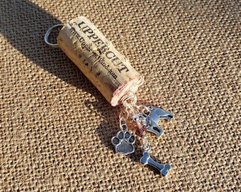 Pug Keychain- Beaded Cork keychain, Pug Puppy charms, Dog Paw Ornament, Wine Cork Ornaments, Dog Lovers, Ornament Exchange, Dog Memorial