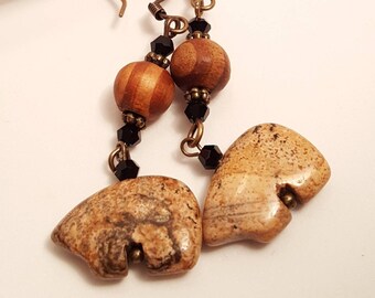 Zuni Bear Earrings, Zuni Bear earrings, gemstone zuni, picture jasper earrings