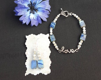 Love Bracelet, Jewelry set with earrings, Love jewelry, handmade jewelry, gift for her, beaded love charm