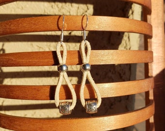 Leather Teardrop Earrings, Southwestern dangle jewelry, leather drop jewelry, leather tear drop jewelry, charm leather drops, beige leather