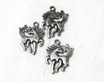 Pony Charm, Horse Charm - Little pony charm- Qty 3 - Silver 23x20mm