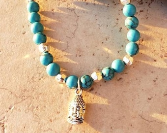 Buddha bracelet for womens Buddah Blue bracelet howlite bracelet Yoga jewelry Yoga gift for women beaded bracelet stack Healing bracelet