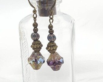 Purple Czech Earrings,  Victorian Glass Bead Earrings, Womens Earrings, Jewelry Gift, Czech Glass