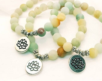 Amazonite bracelet, Silver Lotus charm, Amazonite Stone, Healing Stone Bracelet, Amazonite Stone Jewelry, Calm Healing Bracelet, friend gift