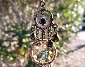 Rearview Chimes, Dreamcatcher Car Charm, Turquoise gemstones, Rearview charm, Car Décor, Sunlight Catcher, car chime, delicate dreamcatcher