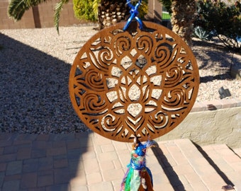 Lotus Garden Suncatcher, Sari Silk Tassel Prism, Handmade Wind Spinner