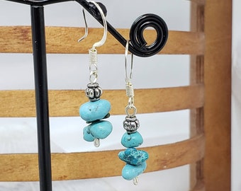 Sterling Silver Turquoise Nugget Dangle Earrings, Handmade