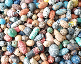 Clay Beads - Colorful Ethnic Tribal Style Beads 8mm-25mm, Mixed Beads, Big Beads, Terracotta Beads, Boho Clay Beads,