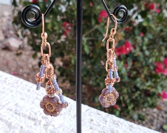 Copper Earrings - Boho Earrings - Flower Earrings - Bright Copper Earrings - Gift for Mom - Vintage Earrings