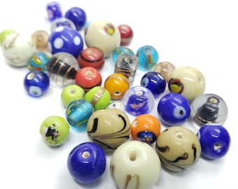 Round Lampwork Glass Beads – Vibrant Colors, DIY Craft Supplies (2oz) bulk bags