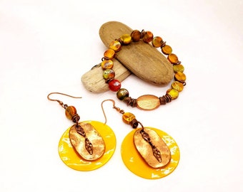 Fall Bracelet Set, Earrings and Bracelet, Fall Boho Bracelet, Statement Earrings, Fall Color Bead Bracelets