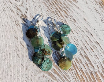 Abalone/Paua Shell Waterfall Dangle Earrings, Cluster Earrings, Paua earring, green cluster earring, cascade earring, Green Cluster Earrings