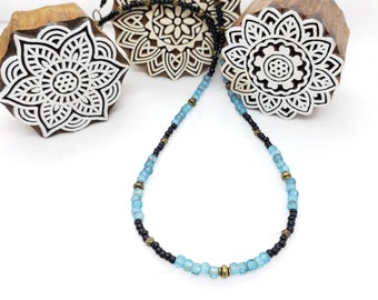 Beaded Choker, Bohemia Multi Beaded Necklace, Czech Statement Necklace, Blue Series, vintage glass beaded necklace, boho chic, blue jewelry