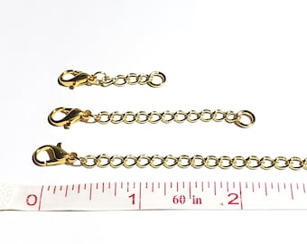 Jewelry Extenders in 1, 2, or 3 inch. Gold plated chain and lobster clasp, for Bracelets or Necklaces, Jewelry Length Adapter